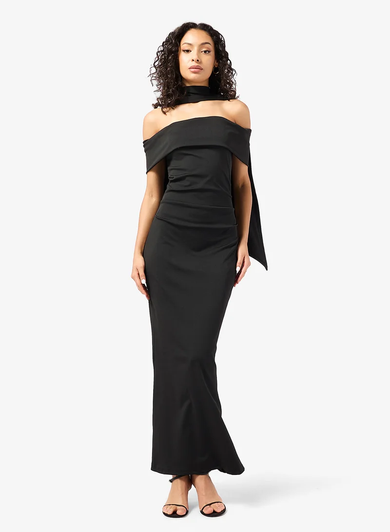 Ginger Off Shoulder Column Dress with Cape Sleeves